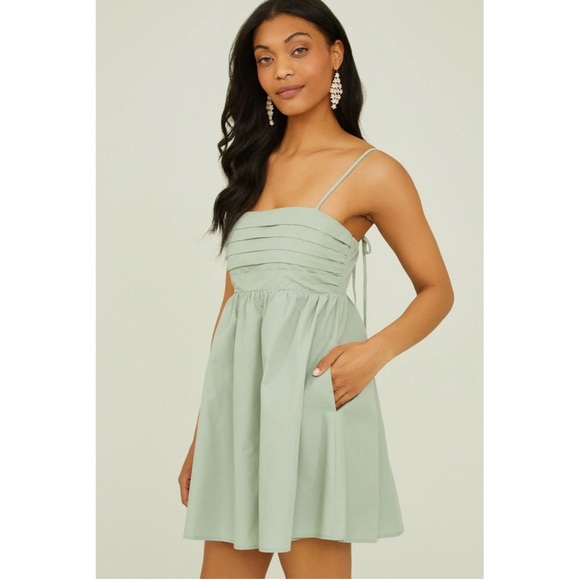 Altar’d State Marsha Pleated Mini Dress Mint Green Size L - Picture 2 of 15